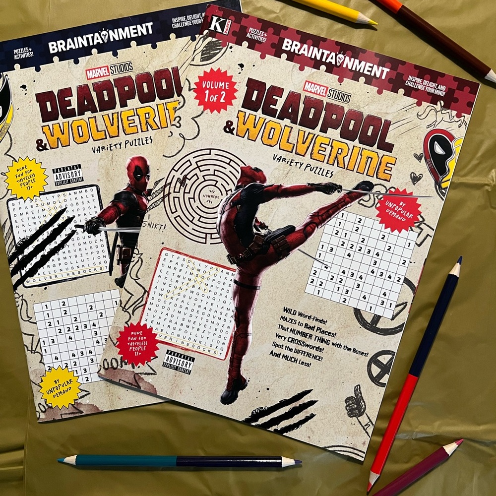 Superheroes Deadpool & Wolverine Activity Books w/6 Double Ended Colored Pencils